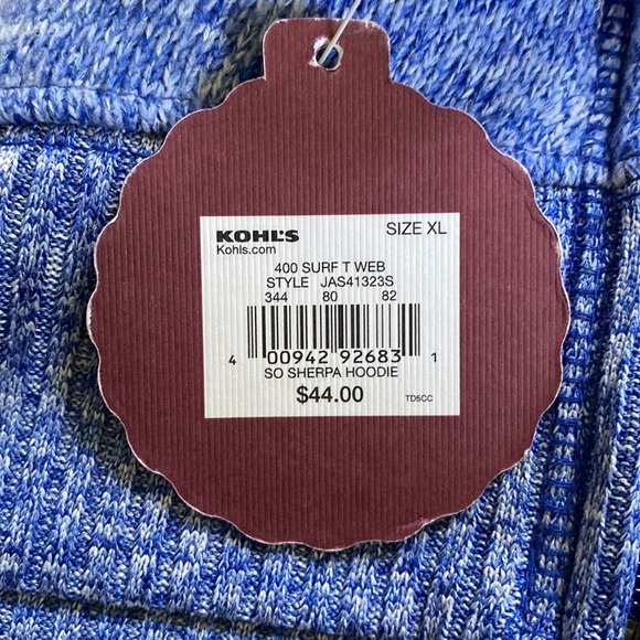 SO Sherpa Zip Hoodie - Heathered Blue, white Sherpa hood lining. Size Medium - Picture 5 of 5